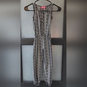 Girls Black and White Tribal Print Pant Jumpsuit